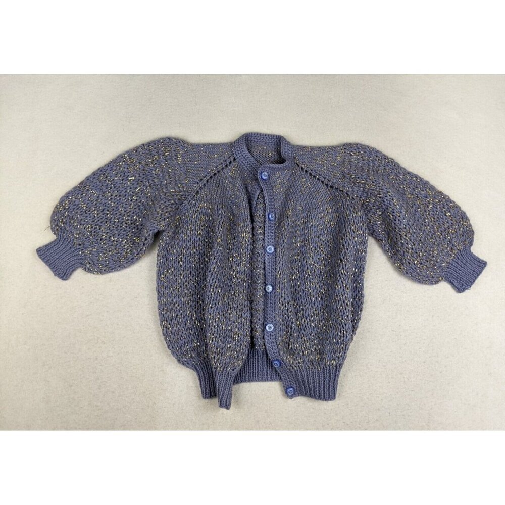 Handmade Girl's Sweater Purple Metallic Gold Shimmer Cardigan Sweater